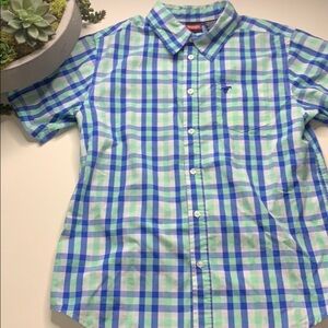 Wrangler plaid Casual short sleeve Button Down shirt Kid’s XXL blue green